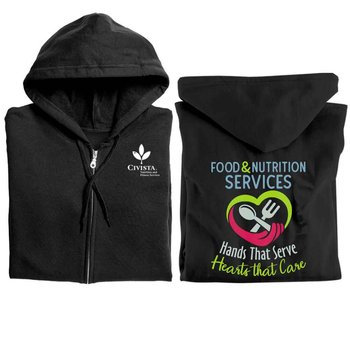 Food & Nutrition Services: Hands That Serve, Hearts That Care Gildan&reg; Full-Zip Hooded Sweatshirt - Personalization Available from Positive Promotions
