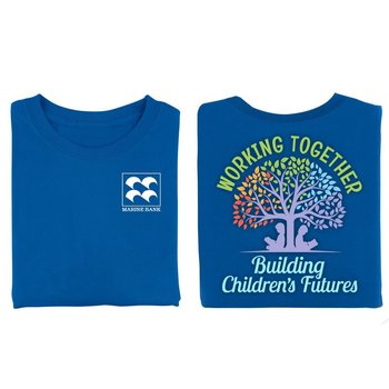 Working Together Building Children's Futures Royal Blue Two-Sided Short Sleeve T-Shirt - Personalization Available from Positive Promotions