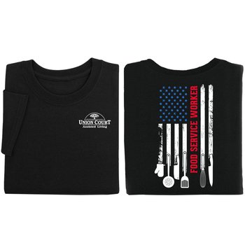 Food Service Worker Flag Unisex 2-Sided Short-Sleeved T-Shirt - Silkscreened Personalization Available from Positive Promotions