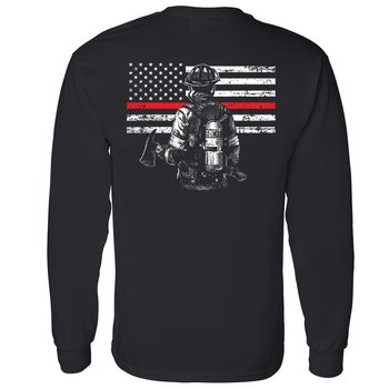 Firefighter with Thin Red Line Two-Sided Long Sleeve T-Shirt - Personalization Available from Positive Promotions
