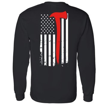 Firefighter's Ax On Thin Red Line 2-Sided Long Sleeve T-Shirt - Personalization Available from Positive Promotions