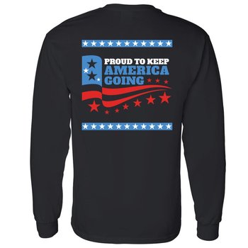 Proud To Keep America Going Two-Sided Long Sleeve T-Shirt - Personalization Available from Positive Promotions