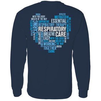 Respiratory Care Heart Word Cloud Two-Sided Long Sleeve T-Shirt - Personalization Available from Positive Promotions
