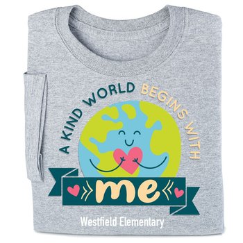 A Kind World Begins With Me Youth T-Shirt - Silkscreened Personalization Available from Positive Promotions