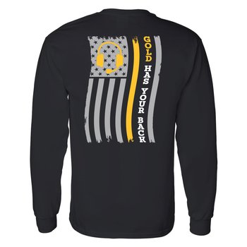 Gold Has Your Back Gildan® Unisex 2-Sided Long-Sleeved T-Shirt - Silkscreened Personalization Available from Positive Promotions