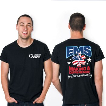 EMS: Making A Difference In Our Community Unisex Two-Sided Short-Sleeve T-Shirt - Silkscreened Personalization Available from Positive Promotions