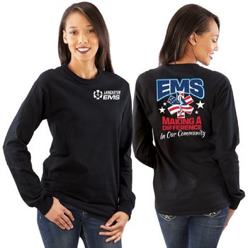 EMS: Making A Difference In Our Community�Unisex Two-Sided Long-Sleeve T-Shirt - Silkscreened Personalization Available from Positive Promotions