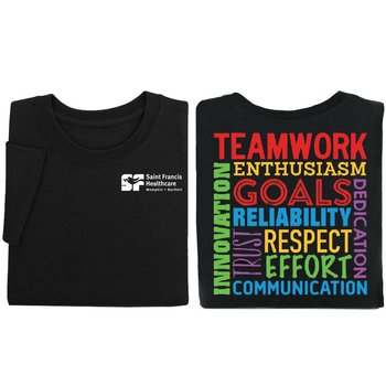 Teamwork Word Cloud Unisex Two-Sided Short-Sleeve T-Shirt - Silkscreened Personalization Available from Positive Promotions