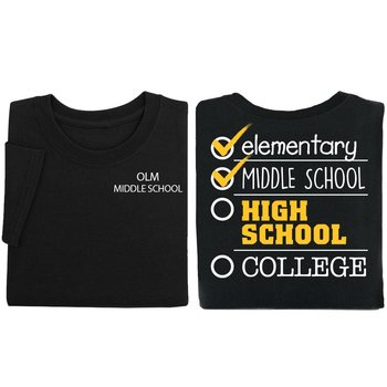 Graduation Checklist Unisex Two-Sided T-Shirt - Silkscreened Personalization Available from Positive Promotions