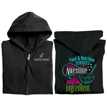Food & Nutrition Services: Being Awesome Is Our Secret Ingredient Gildan® Unisex Full-Zip Hooded Sweatshirt - Silkscreened Personalization Available from Positive Promotions