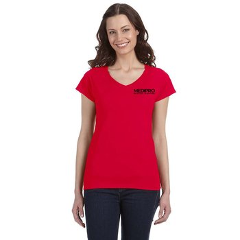 Gildan® Women's Softstyle® V-Neck Fashion T-Shirt - Silkscreened Personalization Available from Positive Promotions