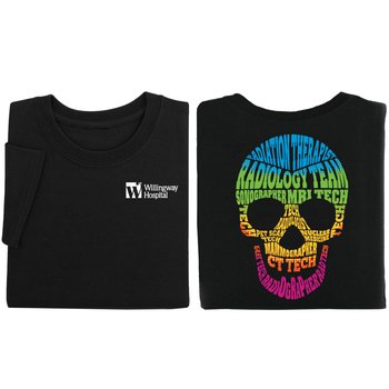 Radiology Team Skull Word Cloud Unisex 2-Sided Short-Sleeved T-Shirt - Silkscreened Personalization Available from Positive Promotions