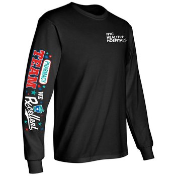 Pharmacy Team: We Rx-cellent Unisex Long-Sleeve Two-Location T-Shirt - Silkscreened Personalization Available from Positive Promotions