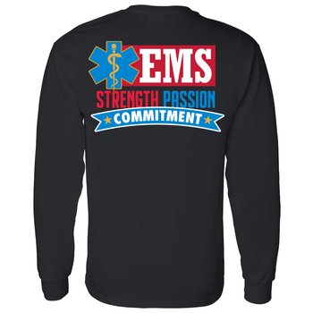 EMS: Strength, Passion, Commitment Unisex Two-Sided Long-Sleeve T-Shirt - Silkscreened Personalization Available from Positive Promotions