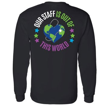 Our Staff Is Out Of This World Unisex Two-Sided Long-Sleeved T-Shirt - Silkscreened Personalization Available from Positive Promotions