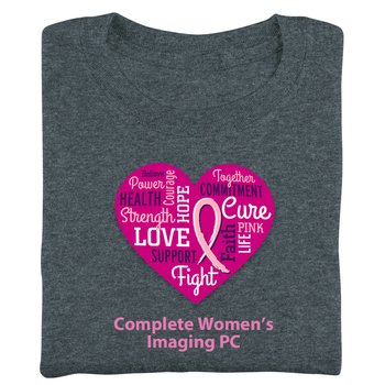 Breast Cancer Awareness Heart Word Cloud Unisex T-Shirt - Silkscreened Personalization Available from Positive Promotions
