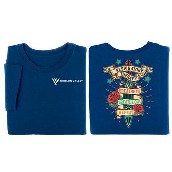 Respiratory Therapy: Breathe In, Breathe Out, Repeat Unisex Two-Sided Short-Sleeved T-Shirt - Silkscreened Personalization Available from Positive Promotions