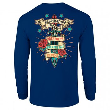 Respiratory Therapy: Breathe In, Breathe Out, Repeat Unisex Two-Sided Long-Sleeved T-Shirt - Silkscreened Personalization Available from Positive Promotions