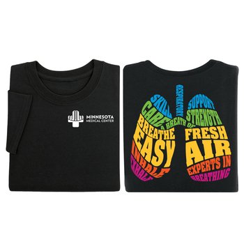 Breathe Easy Lungs Word Cloud Unisex Two-Sided Short-Sleeved T-Shirt - Silkscreened Personalization Available from Positive Promotions