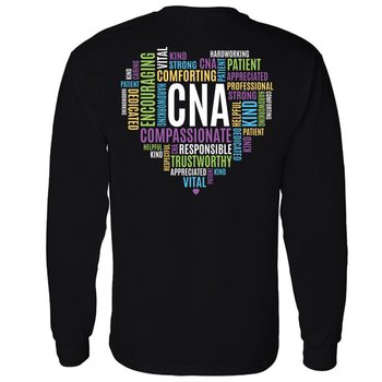 CNA Word Cloud Two-Sided Unisex Long-Sleeve T-Shirt - Silkscreened Personalization Available from Positive Promotions