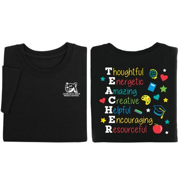 TEACHER Acrostic Unisex Two-Sided Short-Sleeved T-Shirt - Silkscreened Personalization Available from Positive Promotions