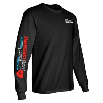 Emergency Nurses: Expertise, Excellence, Commitment Unisex Long-Sleeve Two-Location T-Shirt - Silkscreened Personalization Available from Positive Promotions