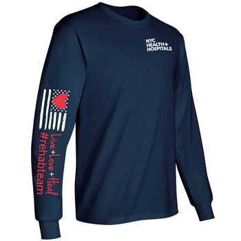 #rehabteam: Live+Love+Heal Unisex Long-Sleeve Two-Location T-Shirt - Silkscreened Personalization Available from Positive Promotions