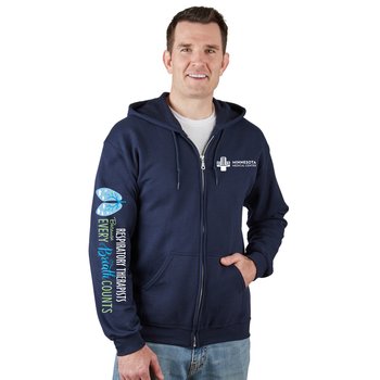 Respiratory Therapists: Because Every Breath Counts Gildan® Unisex Heavy Blend Full-Zip Hooded Sweatshirt - Silkscreened Personalization Available from Positive Promotions