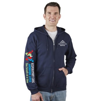 Respiratory Care: Improving Lives One Breath At A Time Gildan® Unisex Heavy Blend Full-Zip Hooded Sweatshirt - Silkscreened Personalization Available from Positive Promotions