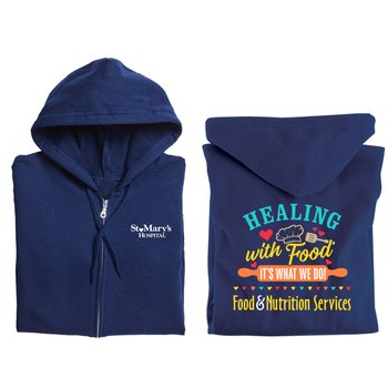 Healing With Food: It's What We Do! Food & Nutrition Services Gildan® Heavy Blend Unisex Full-Zip Hooded Sweatshirt - Silkscreened Personalization Available from Positive Promotions