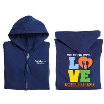 We Cook With Love: Food & Nutrition Services Gildan® Heavy Blend Unisex Full-Zip Hooded Sweatshirt - Silkscreened Personalization Available from Positive Promotions