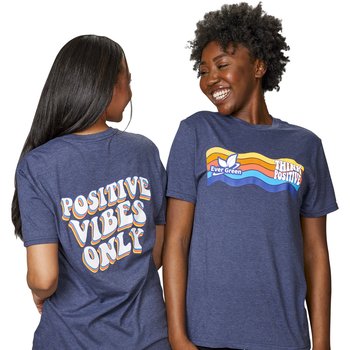 Limited Edition Think Positive/Positive Vibes Only Unisex Super-Soft Fashion T-Shirt - Silkscreened Personalization Available from Positive Promotions