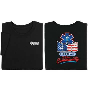 EMS: Committed to Our Community Unisex 2-Sided Short-Sleeved T-Shirt - Silkscreened Personalization Available from Positive Promotions