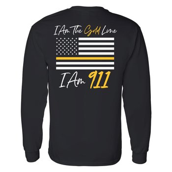 I Am the Gold Line. I Am 911. Gildan® Unisex 2-Sided Long-Sleeved T-Shirt - Silkscreened Personalization Available from Positive Promotions