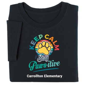 Keep Calm & Stay Paws-itive Unisex Youth Short-Sleeved T-Shirt - Silkscreened Personalization Available from Positive Promotions