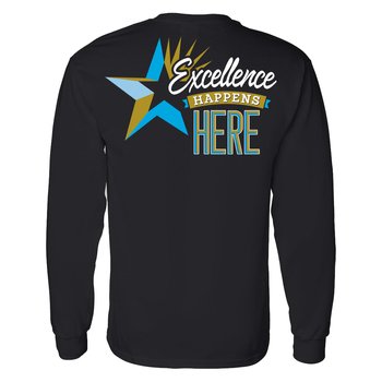 Excellence Happens Here Unisex Two-Sided Long-Sleeved T-Shirt - Silkscreened Personalization Available from Positive Promotions