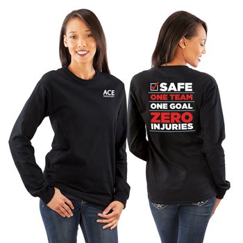 Safe: One Team, One Goal, Zero Injuries Unisex 2-Sided Long-Sleeved T-Shirt - Silkscreened Personalization Available from Positive Promotions