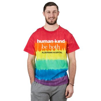 Human-Kind: Be Both Unisex Pride Tie-Dye Soft Fashion Short-Sleeved T-Shirt - Silkscreened Personalization Available from Positive Promotions