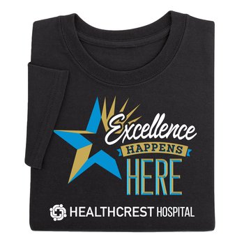 Excellence Happens Here Unisex Short-Sleeved T-Shirt - Silkscreened Personalization Available from Positive Promotions