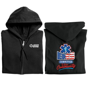 EMS: Committed to Our Community Gildan® Unisex Heavy Blend Full-Zip Hooded Sweatshirt - Silkscreened Personalization Available from Positive Promotions