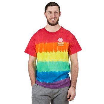 Unisex Rainbow Tie-Dye Soft Fashion Short-Sleeved T-Shirt - Silkscreened Personalization Available from Positive Promotions