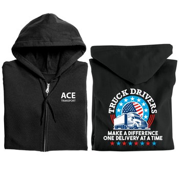 Truck Drivers Make a Difference One Delivery at a Time Gildan® Unisex Heavy Blend Full-Zip Hooded Sweatshirt - Silkscreened Personalization Available from Positive Promotions