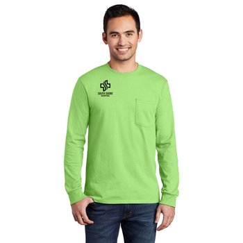 Port & Company® Men's Long-Sleeved Essential Pocket Tee - Silkscreened Personalization Available from Positive Promotions