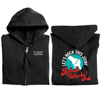 Let's Rock This Joint. Rehab Works! Gildan® Unisex Heavy Blend Full-Zip Hooded Sweatshirt - Silkscreened Personalization Available from Positive Promotions