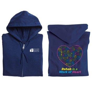 Rehab Is a Work of Heart Gildan® Unisex Heavy Blend Full-Zip Hooded Sweatshirt - Silkscreened Personalization Available from Positive Promotions