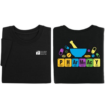 Pharmacy Periodic Table Unisex 2-Sided Short-Sleeved T-Shirt - Silkscreened Personalization Available from Positive Promotions