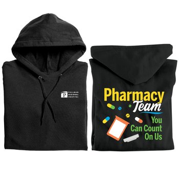 Pharmacy Team: You Can Count on Us Gildan® Unisex Heavy Blend Pullover Hooded Sweatshirt - Silkscreened Personalization Available from Positive Promotions