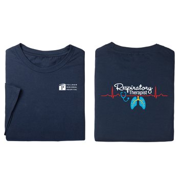 Respiratory Therapist Heartbeat Lungs Unisex 2-Sided Short-Sleeved T-Shirt - Silkscreened Personalization Available from Positive Promotions