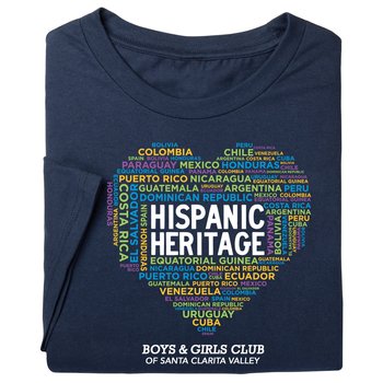 Hispanic Heritage Heart Word Cloud Adult Short-Sleeved T-Shirt - Silkscreened Personalization Available from Positive Promotions