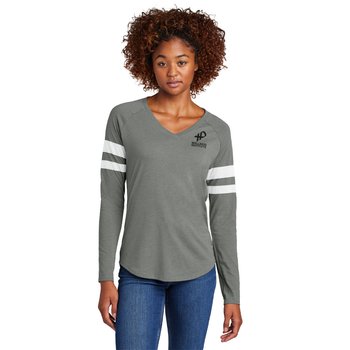 Sport-Tek® Women's Halftime Stripe Long-Sleeved V-Neck Tee - Silkscreened Personalization Available from Positive Promotions